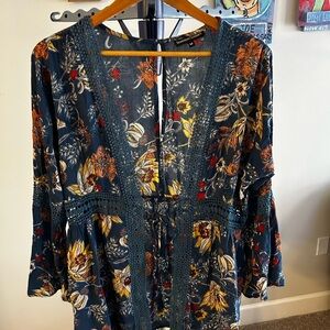 Floral Bohemian Dress with Lace Trim